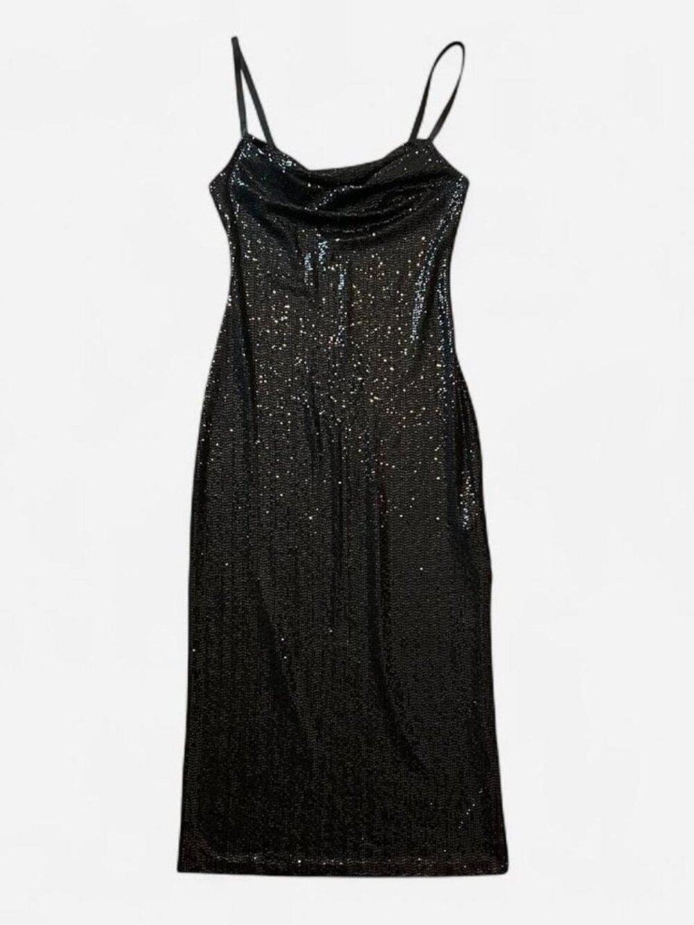 Bebe Black Sequin Cowl Neck Dress